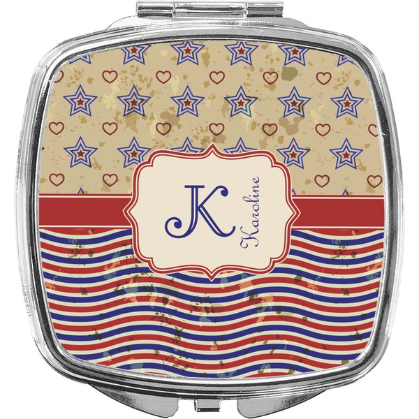 Custom Vintage Stars & Stripes Compact Makeup Mirror (Personalized)