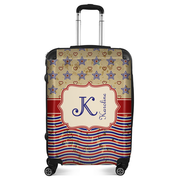 Custom Vintage Stars & Stripes Suitcase - 24" Medium - Checked (Personalized)
