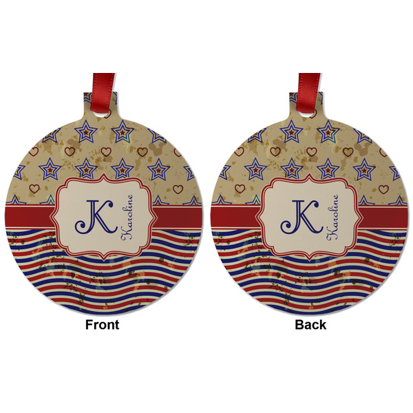 Vintage Stars & Stripes Metal Ball Ornament - Front and Back