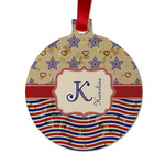 Vintage Stars & Stripes Metal Ball Ornament - Double Sided w/ Name and Initial