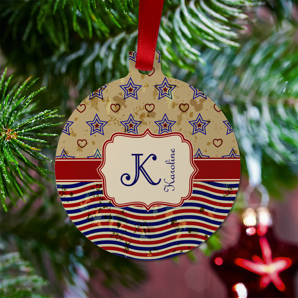 Vintage Stars & Stripes Metal Ball Ornament - Lifestyle