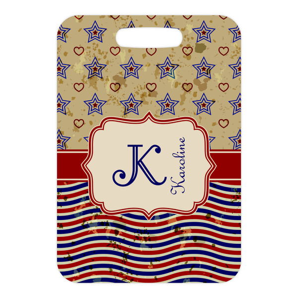 Vintage Stars & Stripes Metal Luggage Tag - Front Without Strap