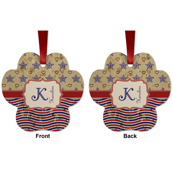 Vintage Stars & Stripes Metal Paw Ornament - Front and Back