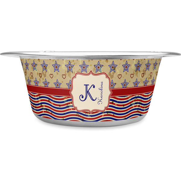Custom Vintage Stars & Stripes Stainless Steel Dog Bowl (Personalized)