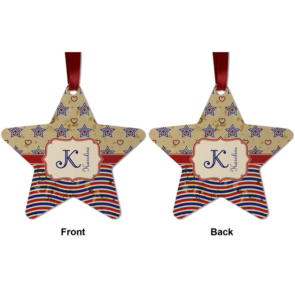 Vintage Stars & Stripes Metal Star Ornament - Front and Back