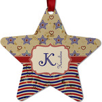 Vintage Stars & Stripes Metal Star Ornament - Double Sided w/ Name and Initial