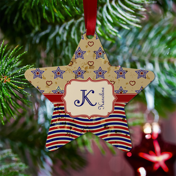 Vintage Stars & Stripes Metal Star Ornament - Lifestyle