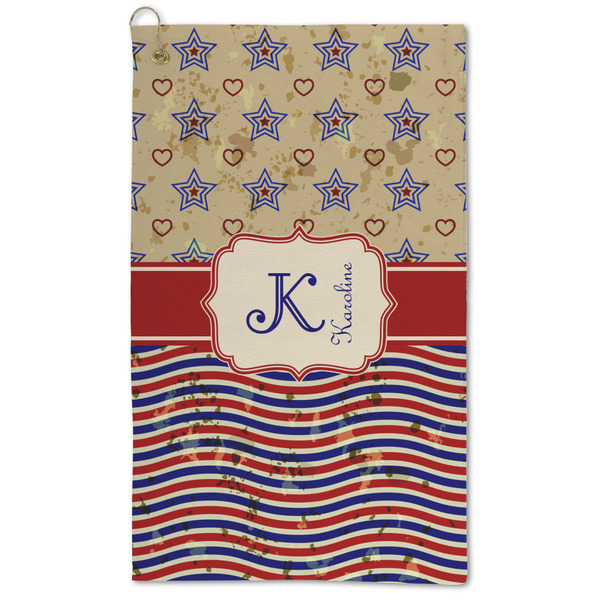 Custom Vintage Stars & Stripes Microfiber Golf Towel - Large (Personalized)