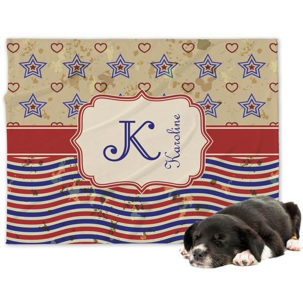 Custom Vintage Stars & Stripes Dog Blanket - Large (Personalized)