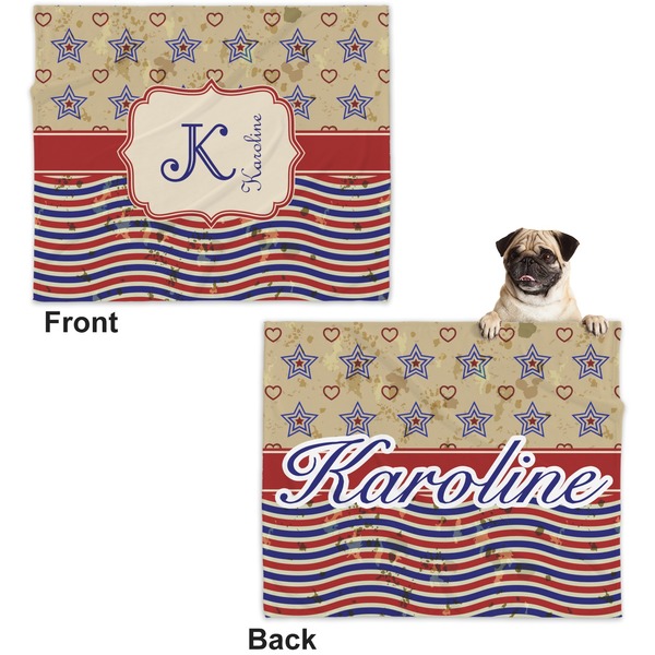 Vintage Stars & Stripes Microfleece Dog Blanket - Large- Front & Back