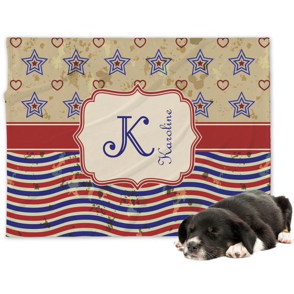 Custom Vintage Stars & Stripes Dog Blanket - Regular (Personalized)