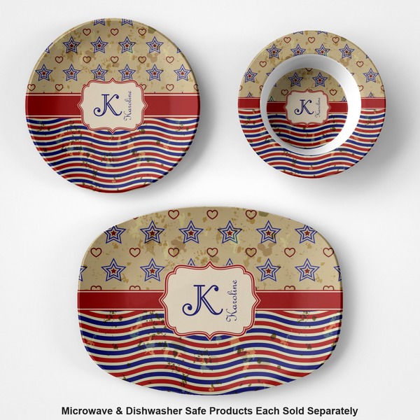 Vintage Stars & Stripes Microwave & Dishwasher Safe CP Plastic Dishware - Group