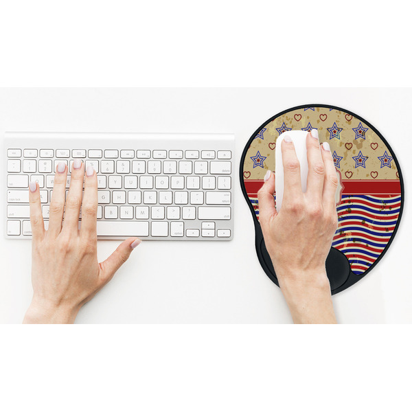 Vintage Stars & Stripes Mouse Pad with Wrist Rest - LIFESYTLE 2 (in use)