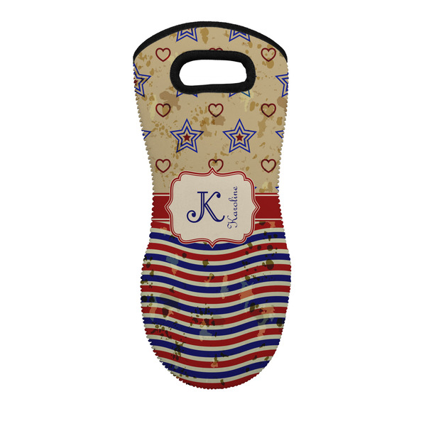 Custom Vintage Stars & Stripes Neoprene Oven Mitt w/ Name and Initial