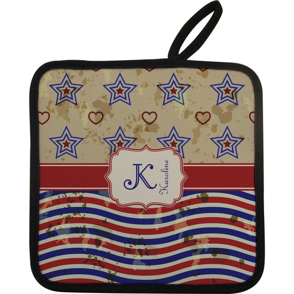 Custom Vintage Stars & Stripes Pot Holder w/ Name and Initial
