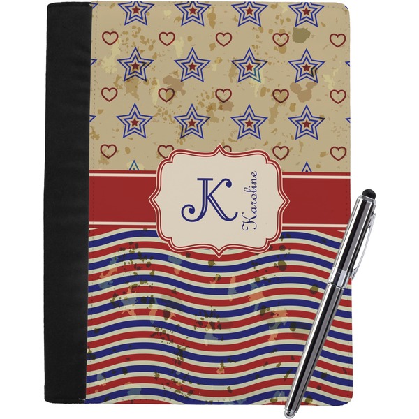 Custom Vintage Stars & Stripes Notebook Padfolio - Large w/ Name and Initial