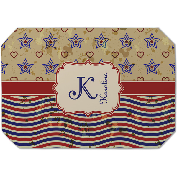 Custom Vintage Stars & Stripes Dining Table Mat - Octagon (Single-Sided) w/ Name and Initial