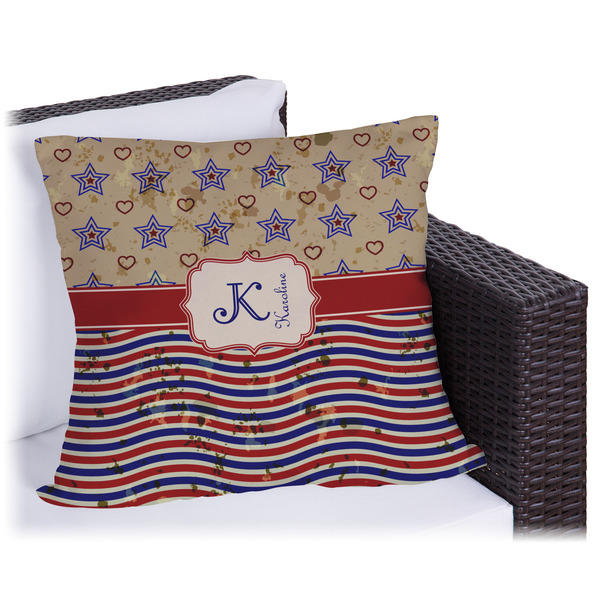 Custom Vintage Stars & Stripes Outdoor Pillow (Personalized)