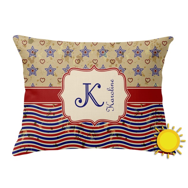 Custom Vintage Stars & Stripes Outdoor Throw Pillow (Rectangular) (Personalized)
