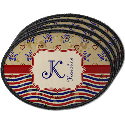 Vintage Stars & Stripes Iron On Oval Patches - Set of 4 w/ Name and Initial