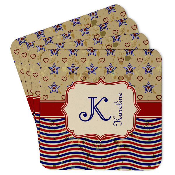 Custom Vintage Stars & Stripes Paper Coasters w/ Name and Initial