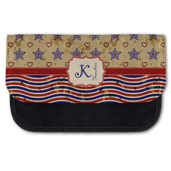Custom Vintage Stars & Stripes Canvas Pencil Case w/ Name and Initial