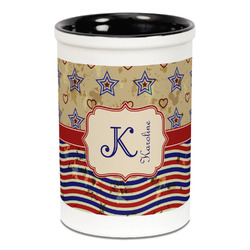 Vintage Stars & Stripes Ceramic Pencil Holders - Black