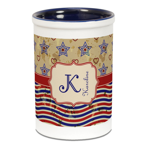 Vintage Stars & Stripes Pencil Holder - Blue