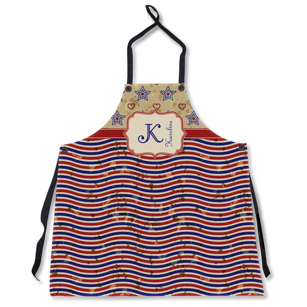 Custom Vintage Stars & Stripes Apron Without Pockets w/ Name and Initial