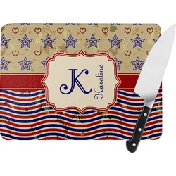Vintage Stars & Stripes Rectangular Glass Cutting Board (Personalized)