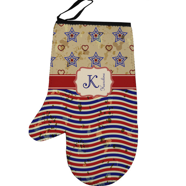 Vintage Stars & Stripes Personalized Oven Mitt - Left