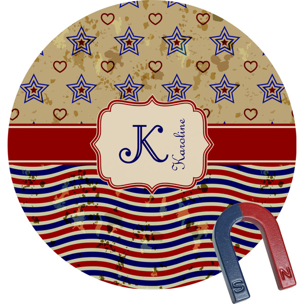 Custom Vintage Stars & Stripes Round Fridge Magnet (Personalized)