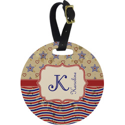 Vintage Stars & Stripes Plastic Luggage Tag - Round (Personalized)