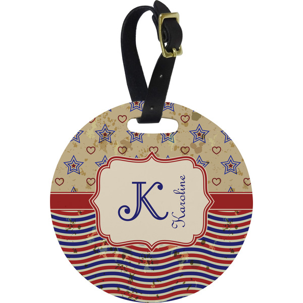 Custom Vintage Stars & Stripes Plastic Luggage Tag - Round (Personalized)