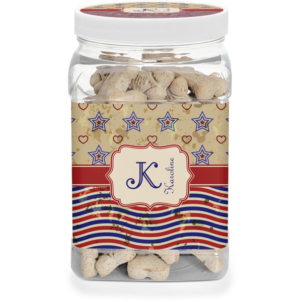 Custom Vintage Stars & Stripes Dog Treat Jar (Personalized)