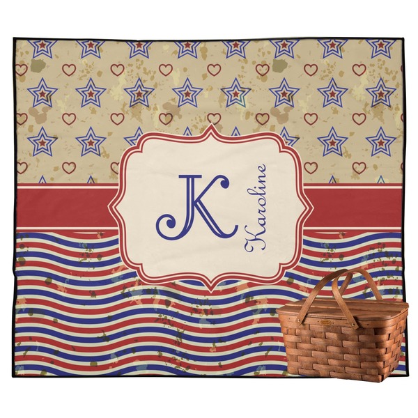 Custom Vintage Stars & Stripes Outdoor Picnic Blanket (Personalized)