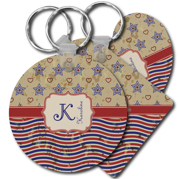 Custom Vintage Stars & Stripes Plastic Keychain (Personalized)