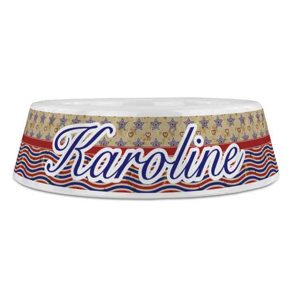 Vintage Stars & Stripes Plastic Pet Bowls - Large - FRONT