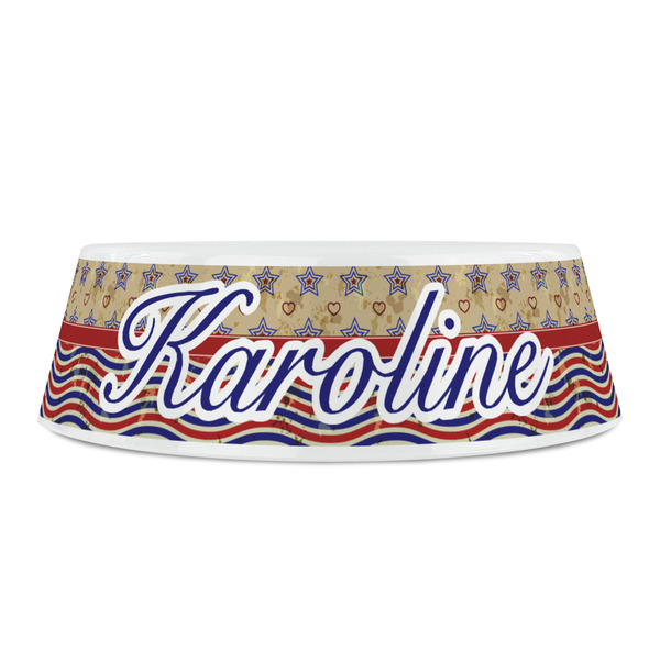 Vintage Stars & Stripes Plastic Pet Bowls - Small - FRONT