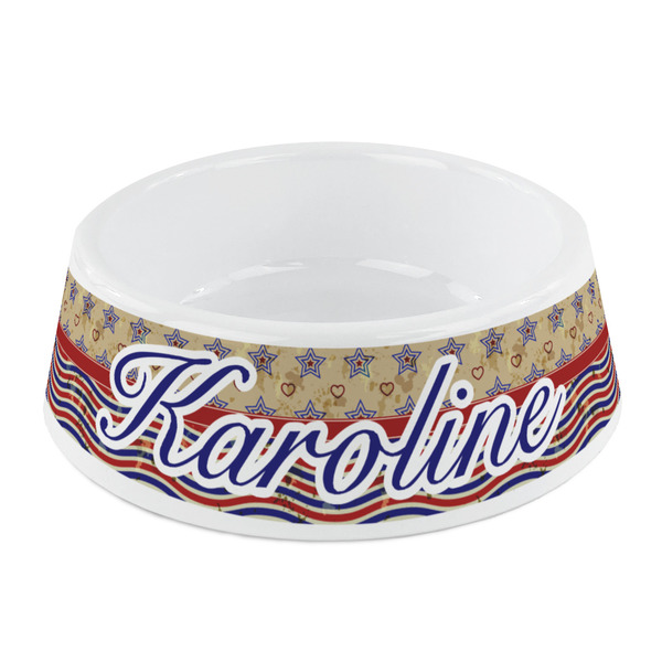Custom Vintage Stars & Stripes Plastic Dog Bowl - Small (Personalized)