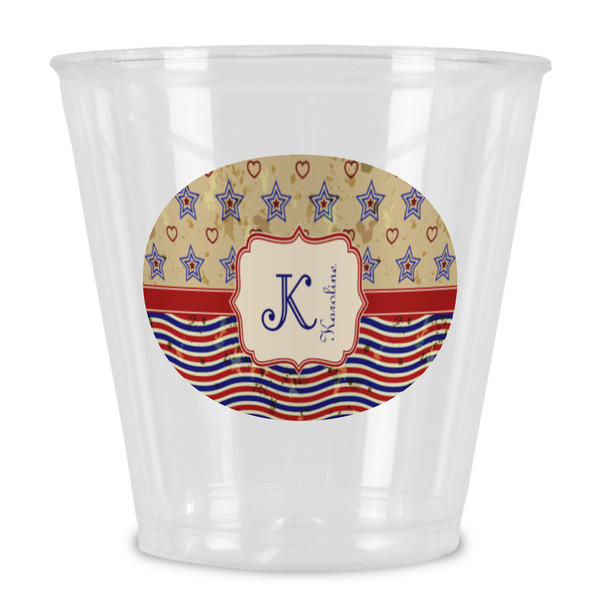 Custom Vintage Stars & Stripes Plastic Shot Glass (Personalized)