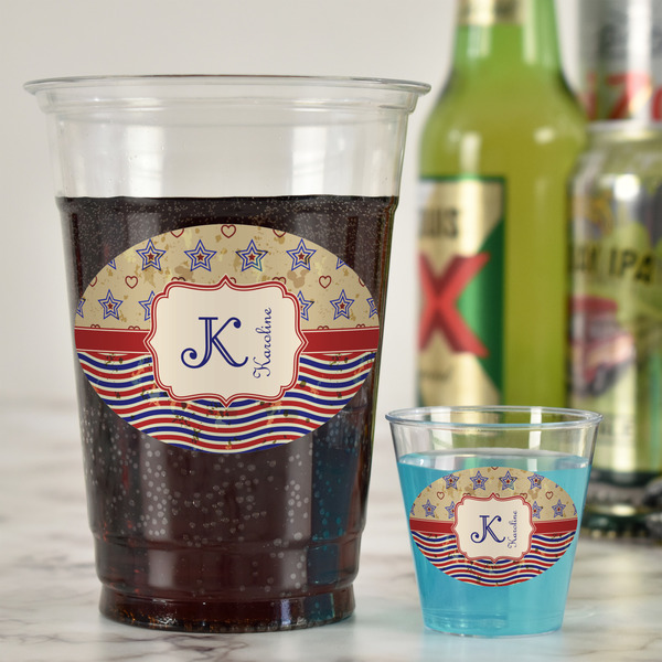 Vintage Stars & Stripes Plastic Shot Glasses - In Context