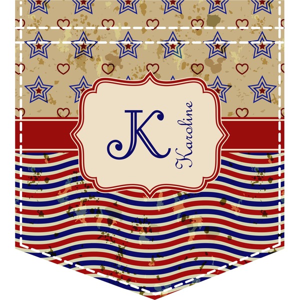 Custom Vintage Stars & Stripes Iron On Faux Pocket (Personalized)