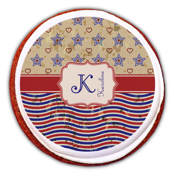Vintage Stars & Stripes Printed Icing Circle - Large - On Cookie