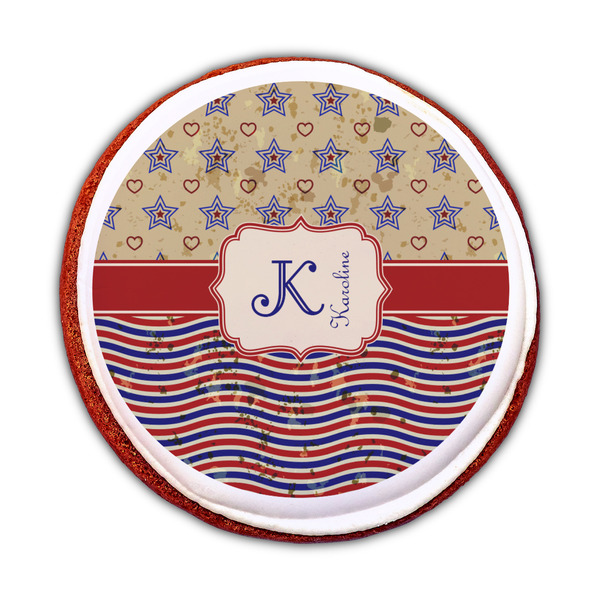 Vintage Stars & Stripes Printed Icing Circle - Medium - On Cookie
