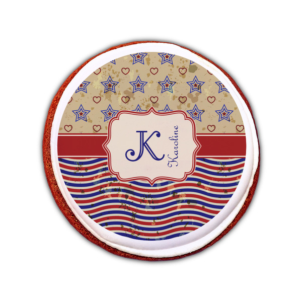 Vintage Stars & Stripes Printed Icing Circle - Small - On Cookie