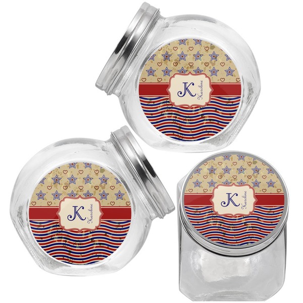 Vintage Stars & Stripes Puppy Treat Jar - Top Left Right