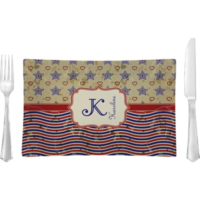 Vintage Stars & Stripes Rectangular Glass Lunch / Dinner Plate - Single or Set (Personalized)