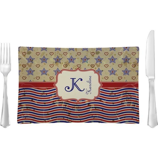 Custom Vintage Stars & Stripes Glass Rectangular Lunch / Dinner Plate (Personalized)