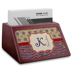 Vintage Stars & Stripes Red Mahogany Business Card Holder (Personalized)